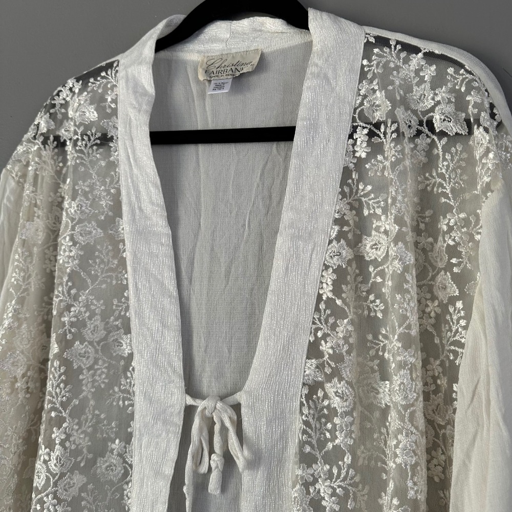 Vintage Christina Fairbanks‎ White Embossed Floral Satin Robe MEDIUM - Picture 4 of 12